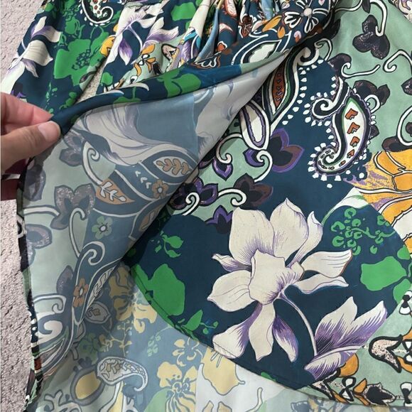 ZARA Patchwork Print Satin Effect Long Sleeve Faux Wrap Dress Sz S EUC - Picture 12 of 16